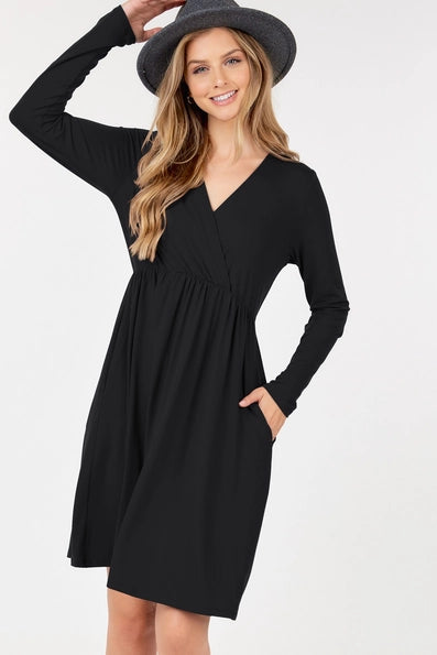 Essie Long Sleeve Midi Dress in Black