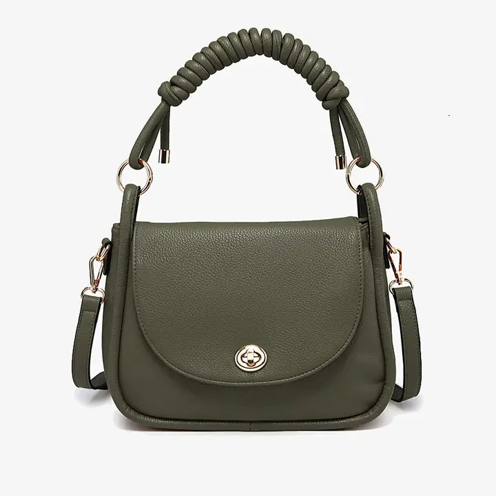 Effie Messenger Satchel Bag w/ Knotted Handle Olive