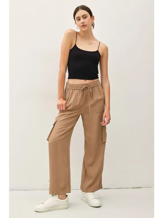 Tencel Wide Leg Cargo Pant in Hazelnut