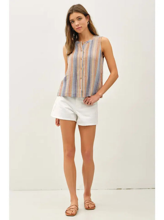 Ester Multi Stripe Top in Denim