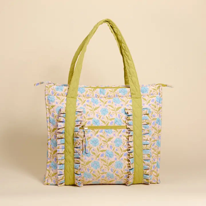 The Everyday Quilted Tote Bag in Aqua Poppin' Petals