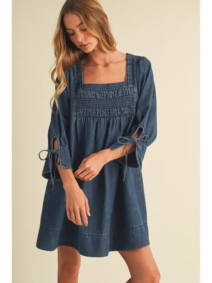 Siah Square Neck Denim Dress