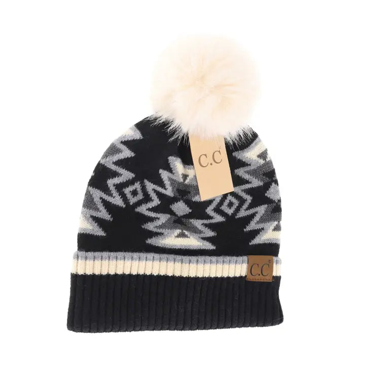 KIDS Aztec Beanie in Black/Grey