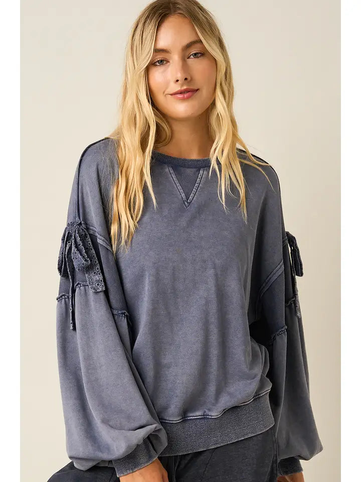 Balloon Sleeve Sweatshirt in Blueberry