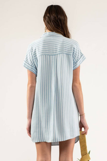 Blu Pepper - Striped Collared Dress Light wash