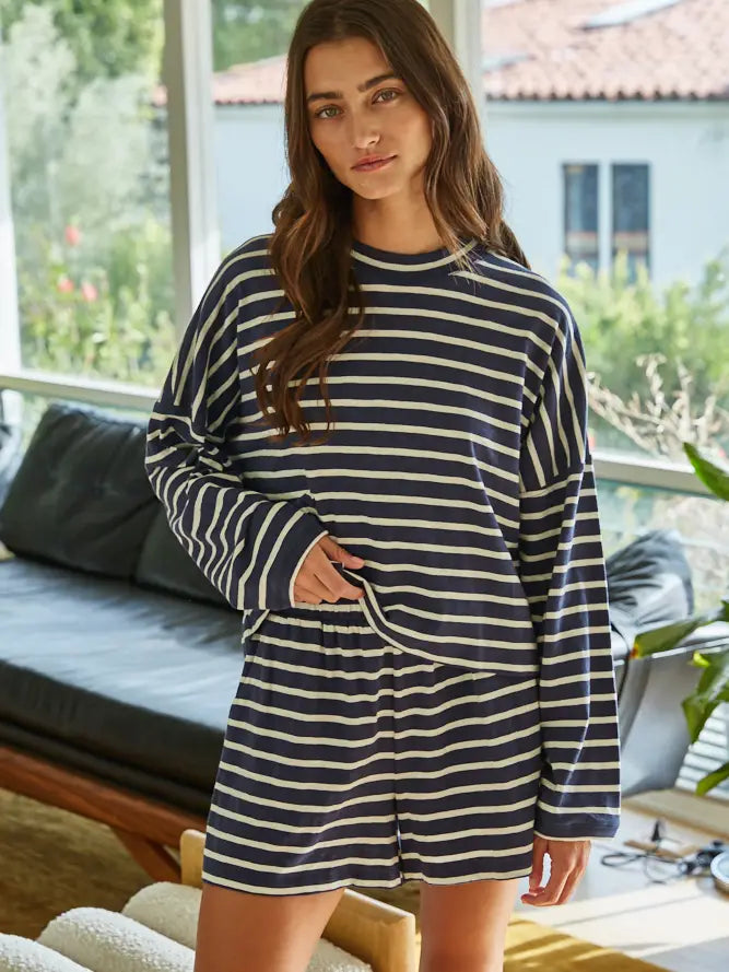 Kaitlyn Striped L.S. Top in Navy