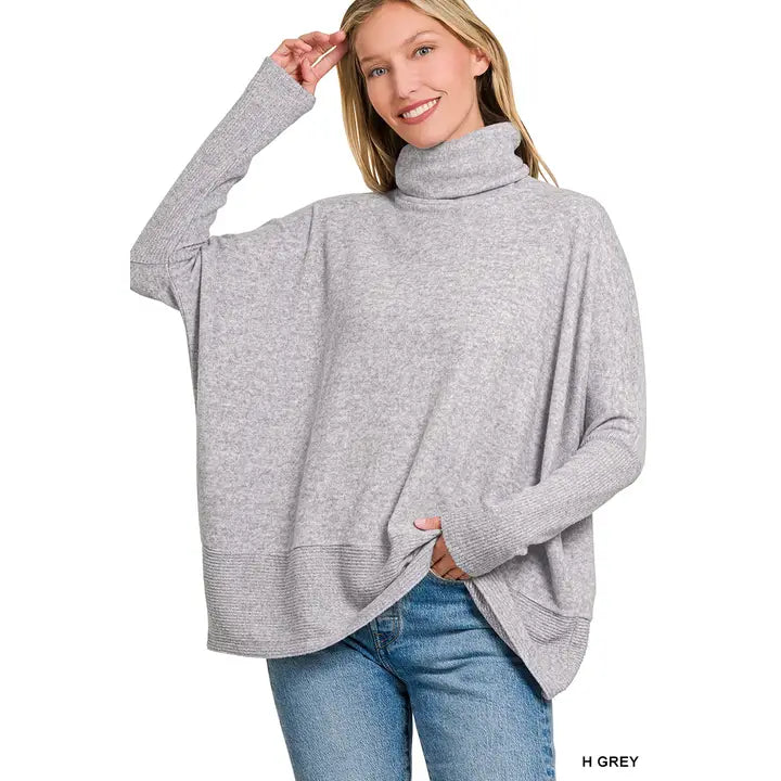 Melange TurtleNeck Sweater in Heather Grey