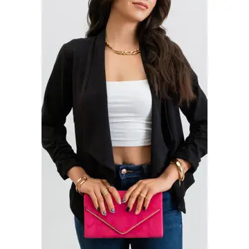 3/4 Rouched Sleeve Blazer in Black