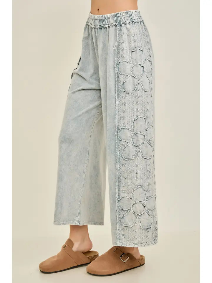 Poppy Flower Patch Pants in Grey
