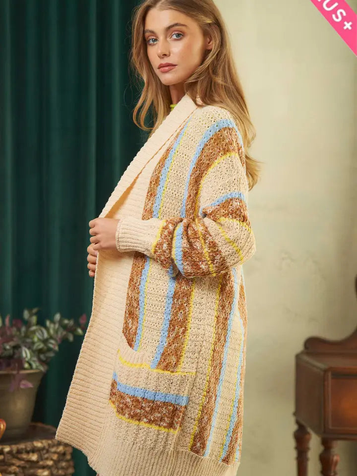 Lori Striped Cardigan - CURVY