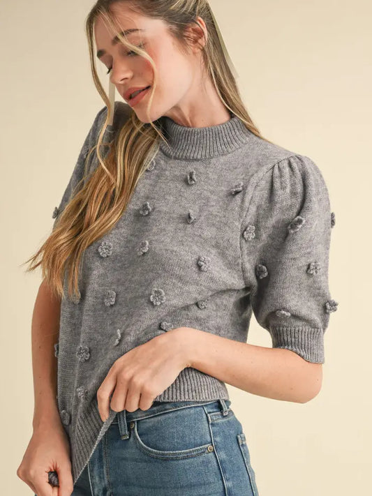 Flora Knit Short Sleeve Sweater in Charcoal Grey