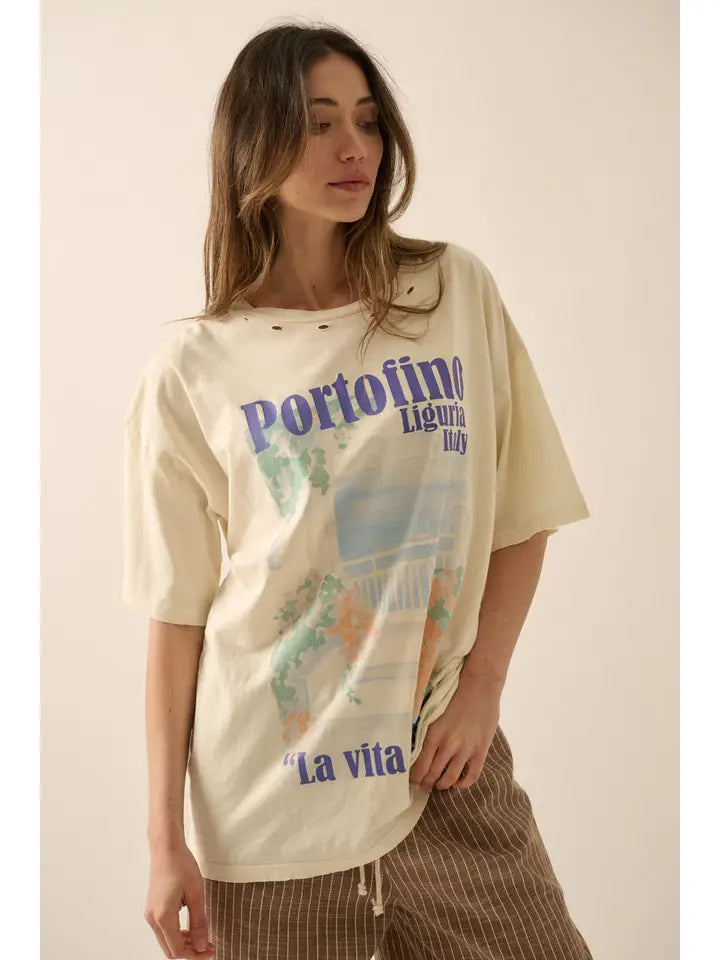 Distressed Oversized Italy Graphic Tee