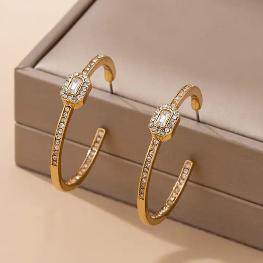 Crystal Gold Hoop Earrings