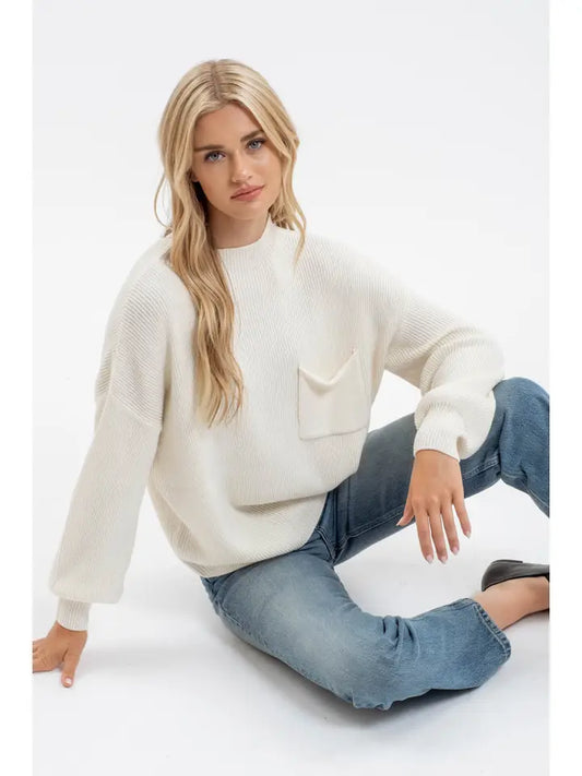 Kleena Long Sleeve Pocket Sweater in Ivory