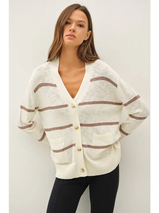 Annie Lightweight Striped Sweater in Taupe