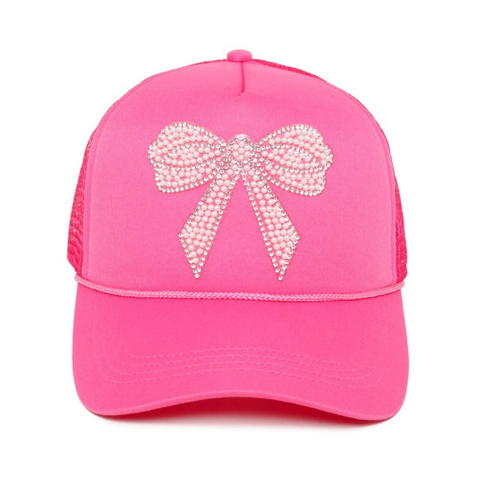 Rhinestone Bow Cap in Fuchsia
