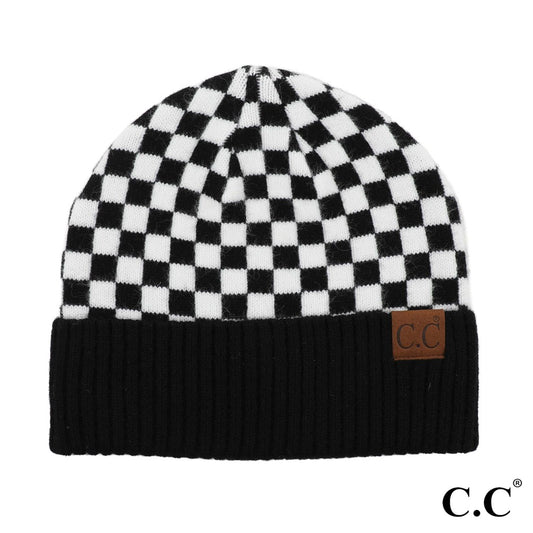 C.C. Checkered Beanie in Black