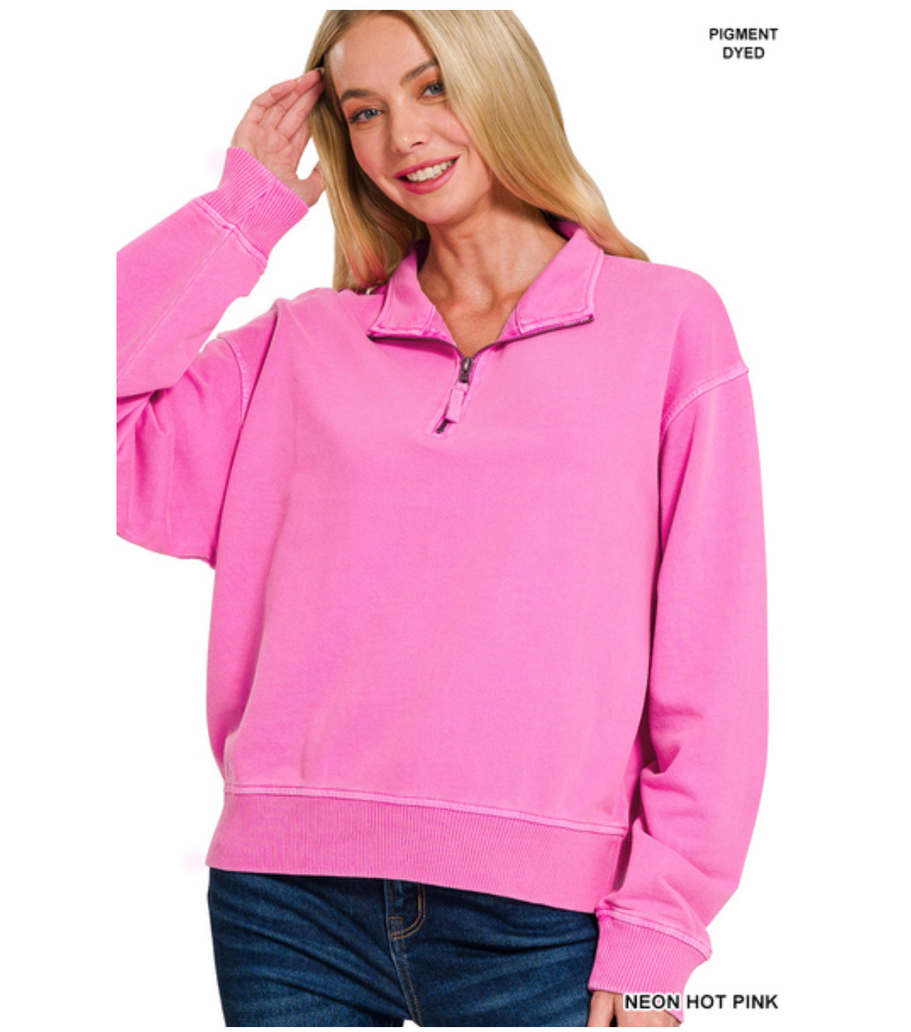 Emmie Pigment Dyed Pullover in Neon Pink