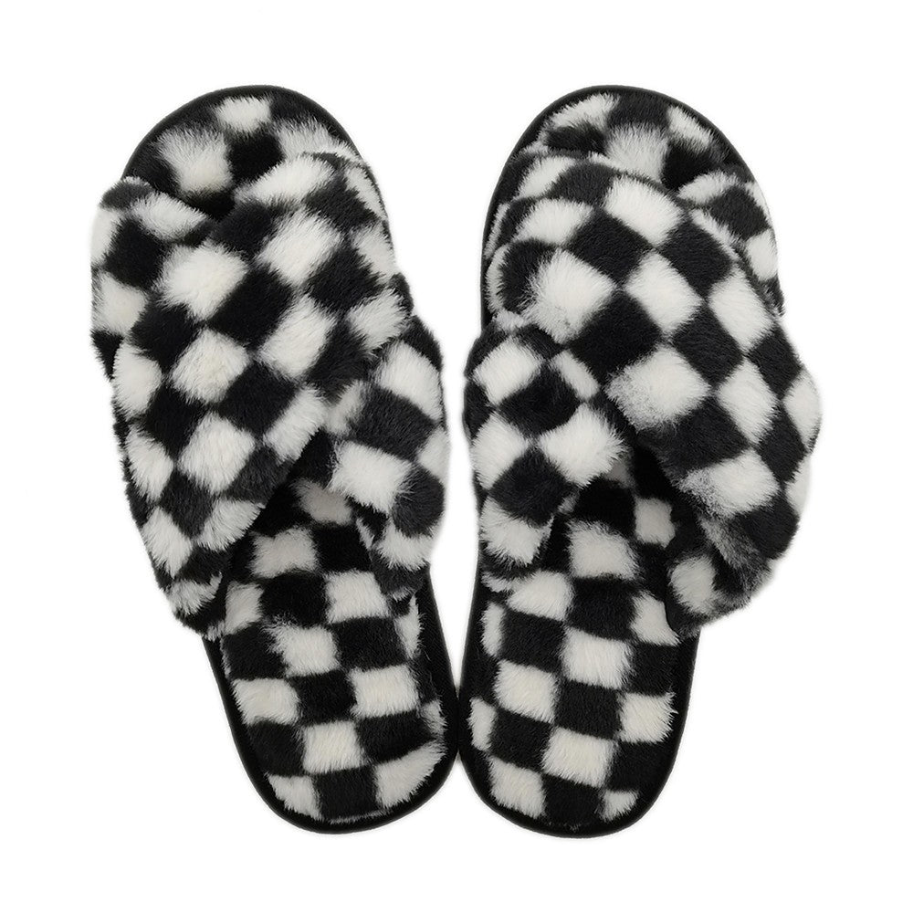 Checkered Criss-Cross Slide On Slippers.