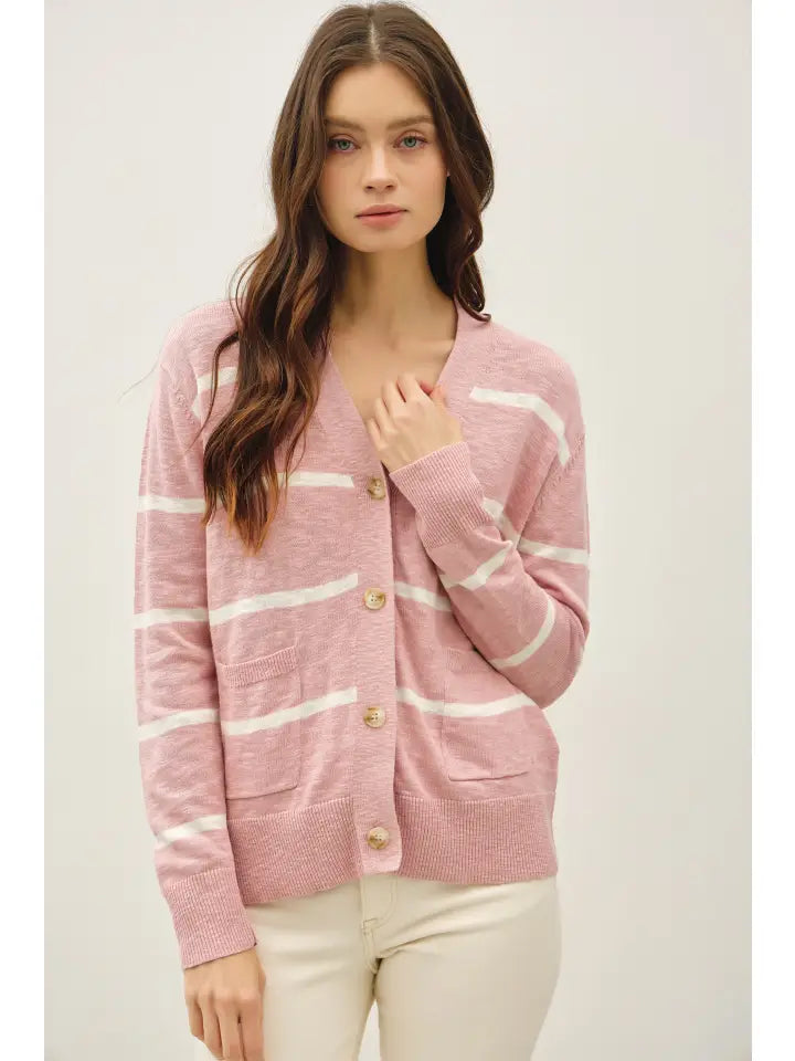 Annie Lightweight Striped Sweater in Pink