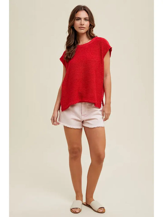 Kinlee Short Sleeve Sweater in Red