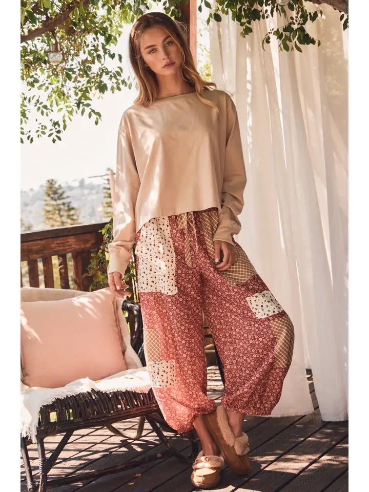 Ashlyn Patchwork Pants in Chili Pepper