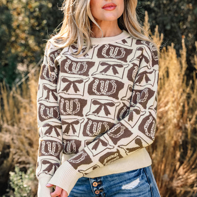 Brown Curvy Bow Sweater