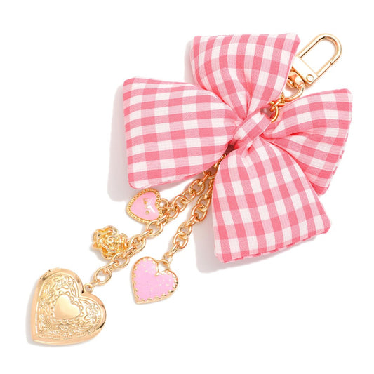 Pink Gingham Bow Bag Charm