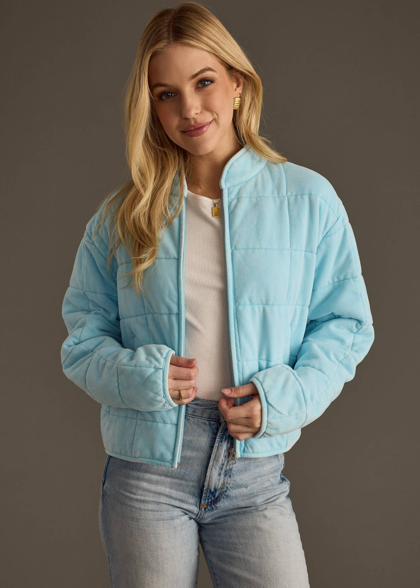 Naomie Light Blue Washed Quilted Jacket