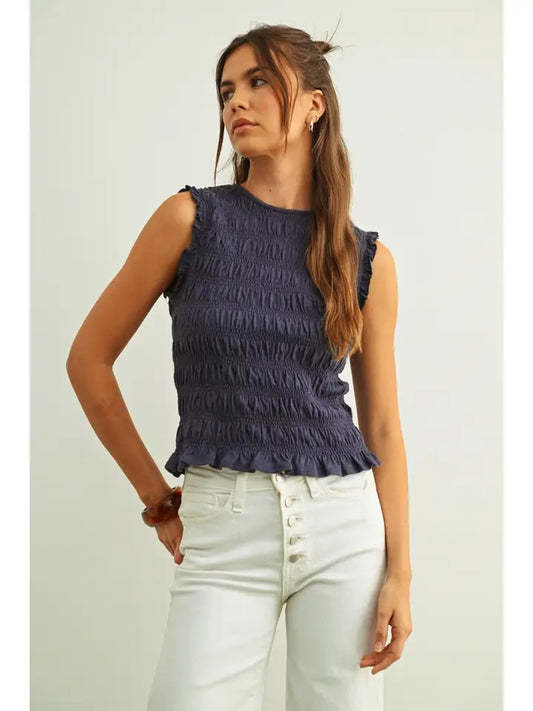 Jocelyn Smocked Top in Navy