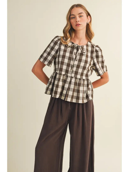 Kaylyn Keyhole Gingham Blouse