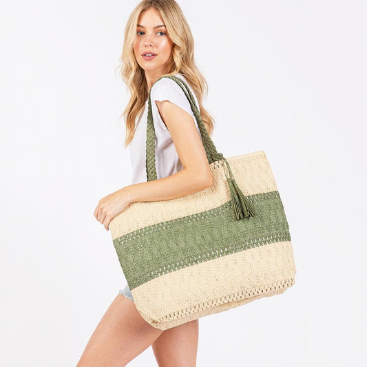Woven Beach Tote in Olive