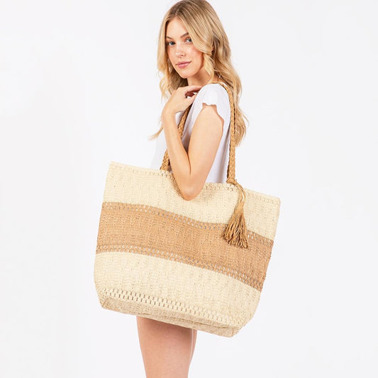 Woven Beach Tote in Taupe
