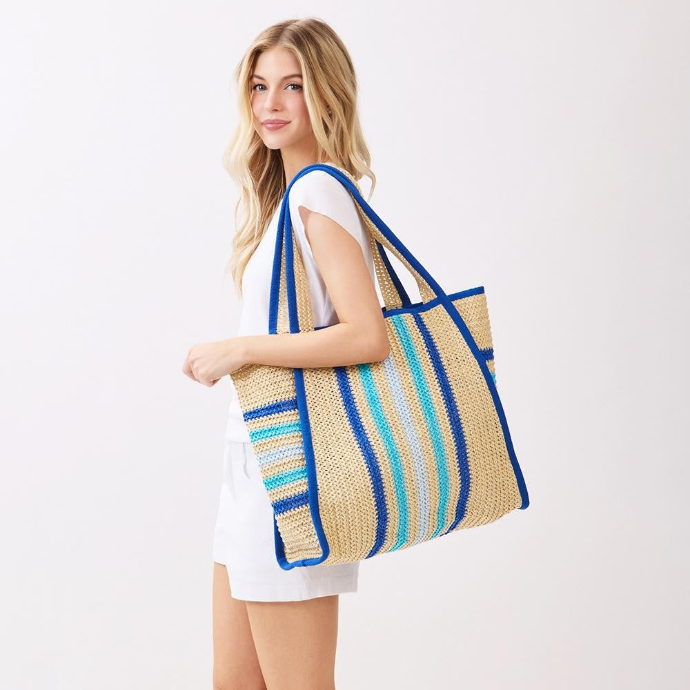 Beach Tote Bag with Blue Stripes