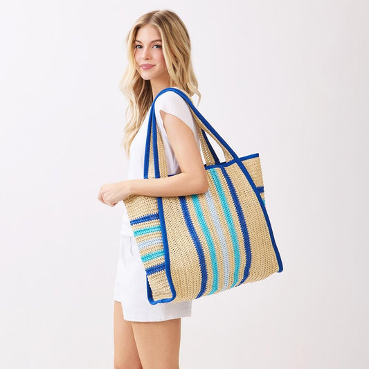 Beach Tote Bag with Blue Stripes
