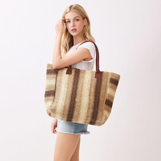 Beach Tote Bag with Brown Stripes