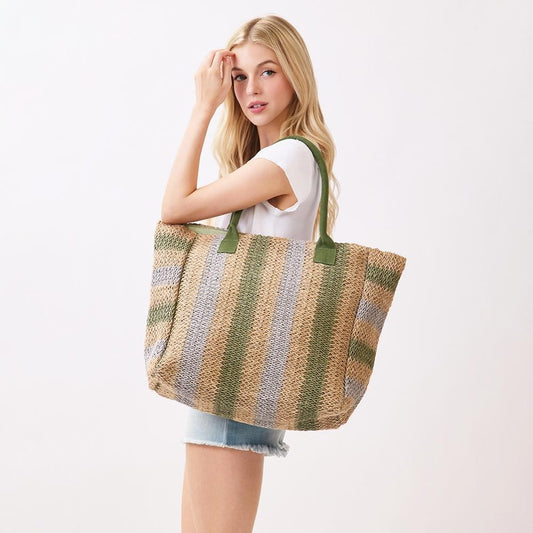 Beach Tote Bag with Olive Stripes