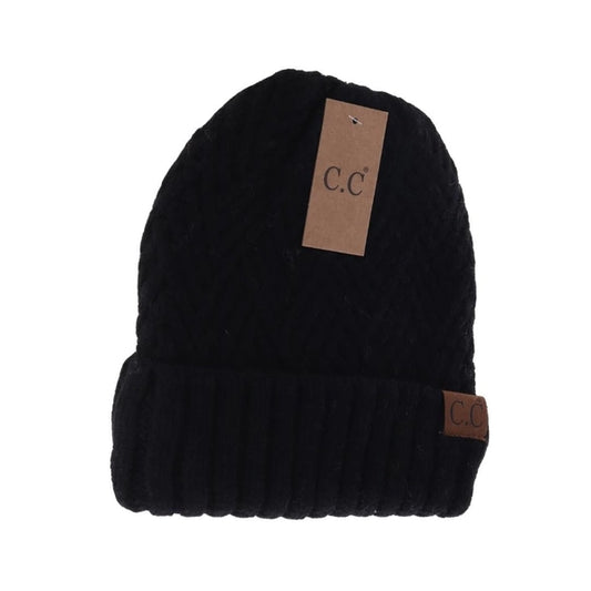 Fuzzy Lined Crisscross Beanie in Black