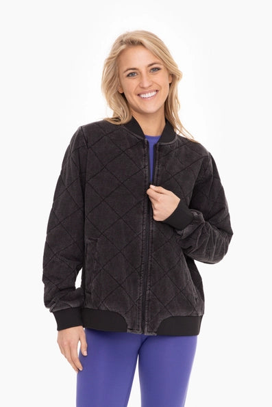 Mono B Quilted Mineral Washed Bomber Jacket