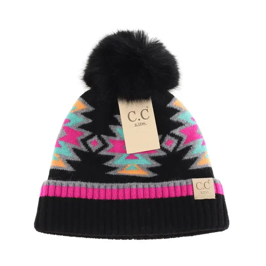 Aztec Beanie in Black/Fuchsia
