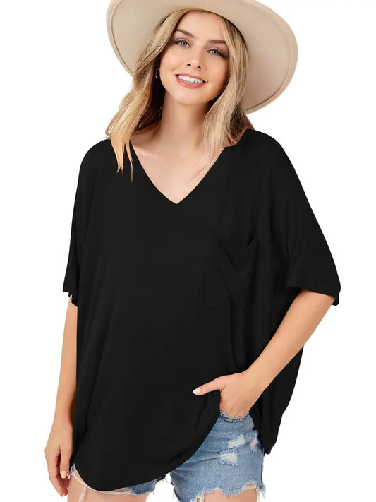 Comfy Luxe Pocket Tee in Black