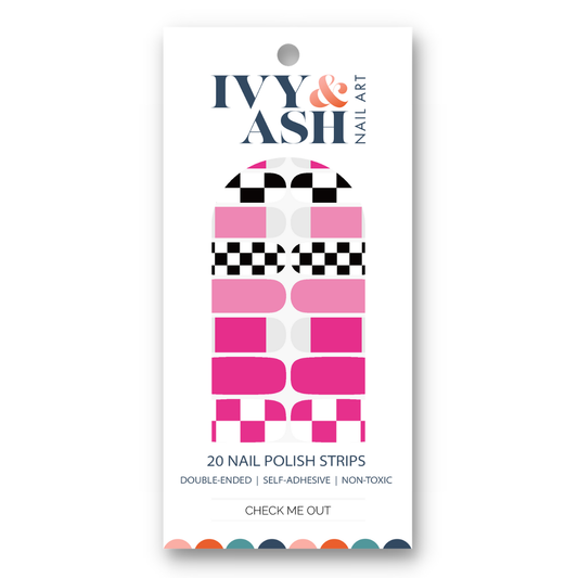 Ivy & Ash - Check Me Out | Bright Pink & Black Check Nail Polish Wrap