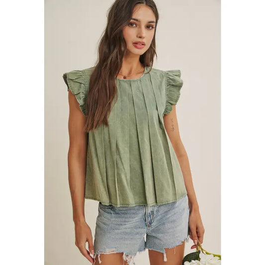Gabi Pleated Top in Jade Green