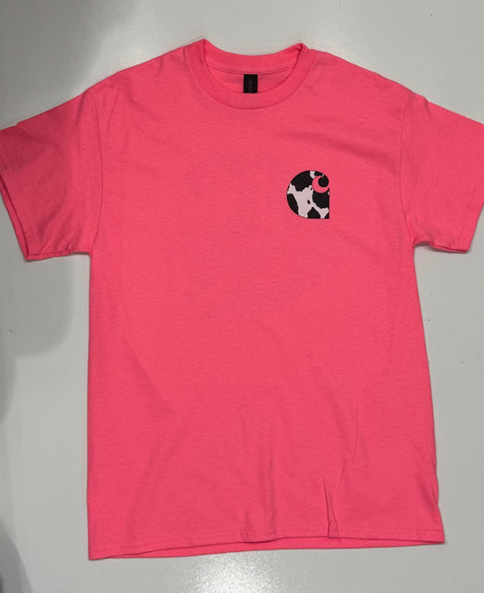 Cow Print Carhartt Tee in Neon Pink Final Sale