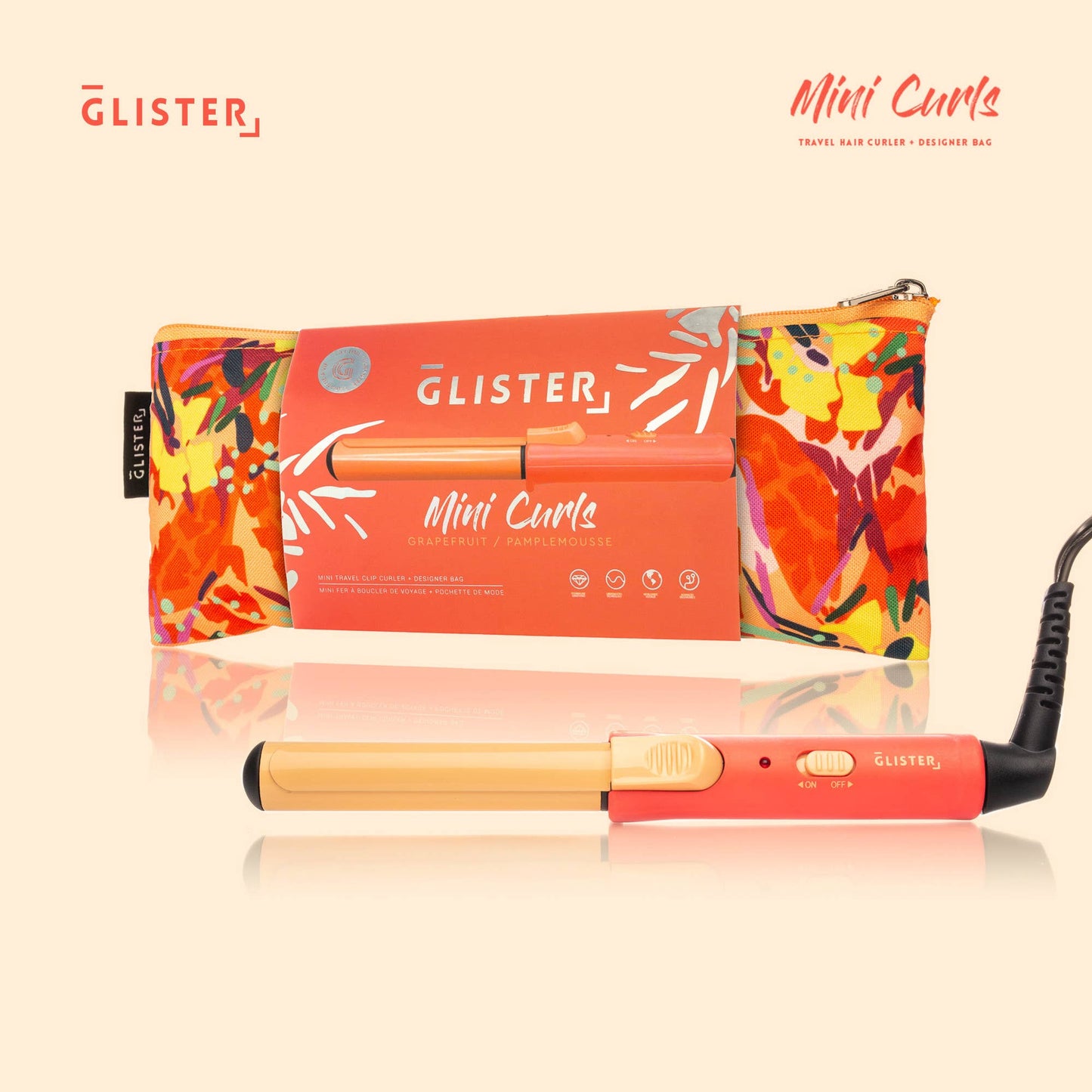 Glister - “Mini Curls” Travel Clip Curler with Carrying Pouch: Apricot Plum