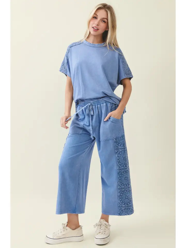 Tatum Boho Wide Leg Pants in Blue