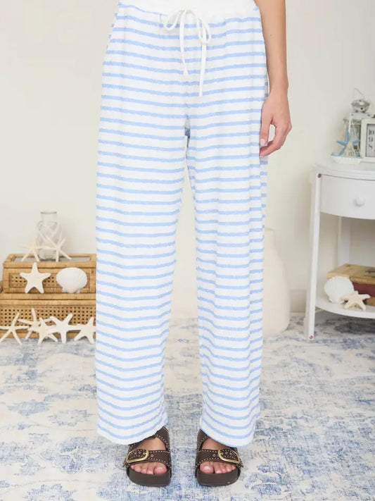 Textured Stripe Drawstring Wide Leg Pant - Light Blue