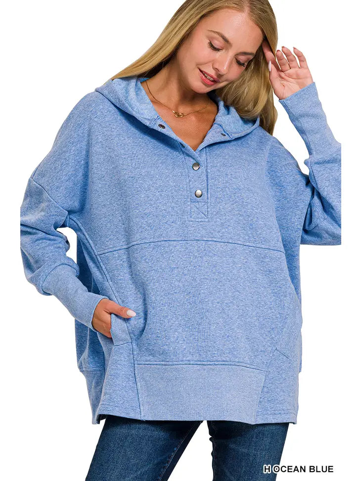 Halee Hooded Pullover in Heather Ocean Blue