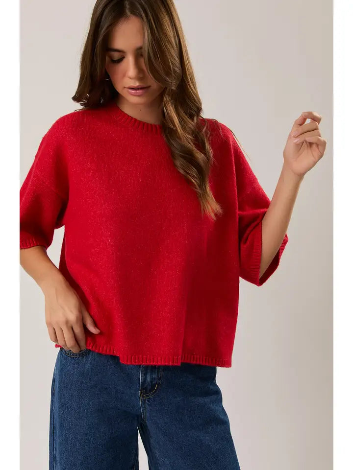 Kate Crew Neck Boxy Sweater in Red