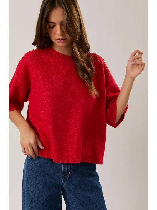 Kate Crew Neck Boxy Sweater in Red